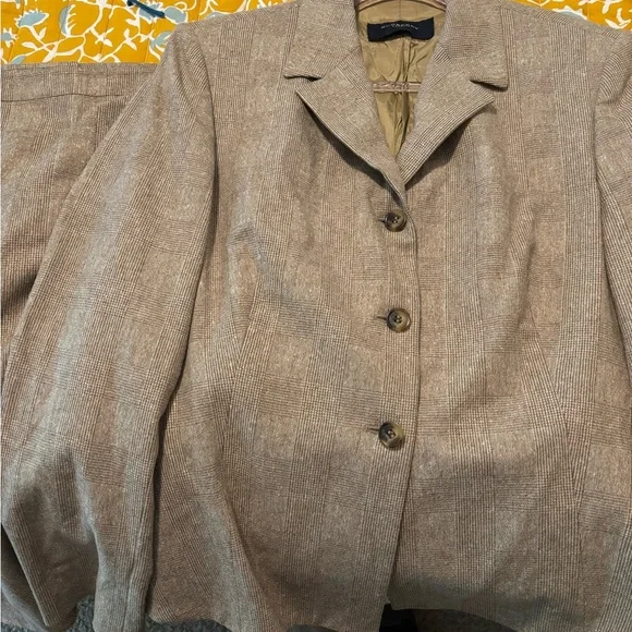 Burberry London Brown Plaid Suit Women Jacket Blazer Pencil Skirt WoolCashmere - Picture 7 of 12